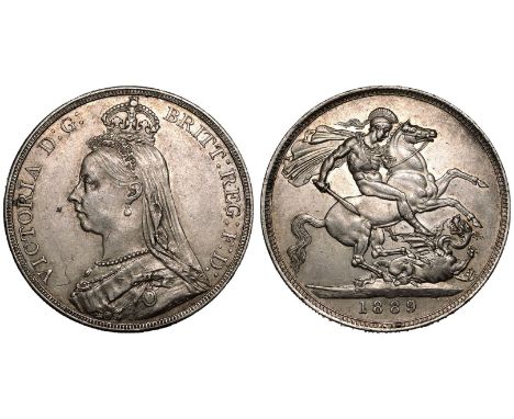UNITED KINGDOM. Victoria, 1837-1901. Silver Crown, 1889. Royal Mint. Jubilee head facing left; VICTORIA D: G: BRITT: REG: F: 
