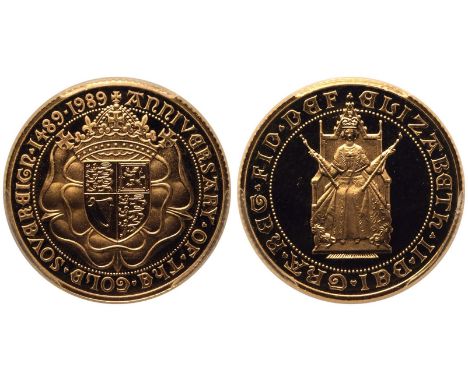 UNITED KINGDOM. Elizabeth II, 1952-2022. Gold Sovereign, 1989. Royal Mint. Proof. Commemorating the 500 years anniversary of 