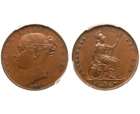 UNITED KINGDOM. Victoria, 1837-1901. Copper Farthing, 1844. Young head left; W.W on truncation; date below; VICTORIA DEI GRAT
