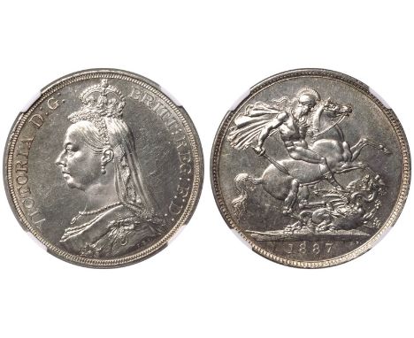 UNITED KINGDOM. Victoria, 1837-1901. Silver Crown, 1887. Royal Mint. Jubilee head facing left; VICTORIA D: G: BRITT: REG: F: 
