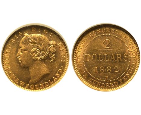 CANADA. NEWFOUNDLAND. Victoria. Gold 2 Dollars, 1882 H. Heaton and Sons / The Mint Birmingham Limited. Portrait of Queen Vict