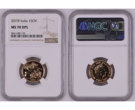 INDIA. Elizabeth II, 1952-2022. Gold Sovereign, 2019 I. MMTC-PAMP on licence from the Royal Mint. Fifth crowned portrait of H