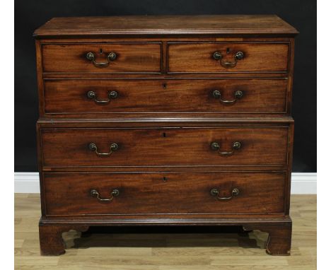 A George III mahogany chest, rectangular top above two short and three long graduated cockbeaded drawers, brass swing handles