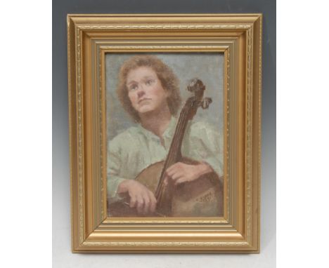R. Stone (20th century)The Maudlin Cellistsigned and dated 1*91, oil, 23cm x 16cm 