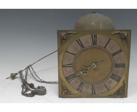 A George II longcase or hooded wall clock movement, 23cm square brass dial inscribed Jos Pickering, Lutterworth and numbered 