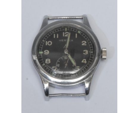 Vertex - A World War II period British Military issue stainless steel gentleman's wristwatch, circular black dial, Military i