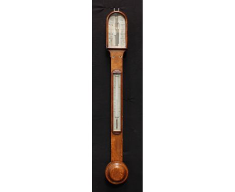 A Victorian oak stick barometer, arched glazed register inscribed Carpenter &amp; Westley, 24 Regent Street, London, the wais