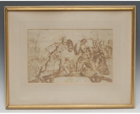 Italian Old Master School (17th century)Horatius Defending the Pons Subliciuspreparatory drawing, pen, ink and wash on paper,