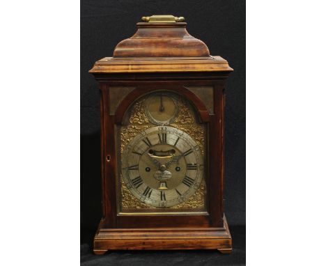 A George III fruitwood bracket clock, 17cm arched brass dial inscribed Bartholomew Devis, London, silvered chapter ring with 