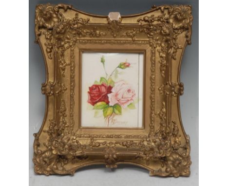 Ethel  Spilsbury (Worcester Artist, c.1900)Red and Pink Rosessigned, watercolour, 9cm x 7.5cm 