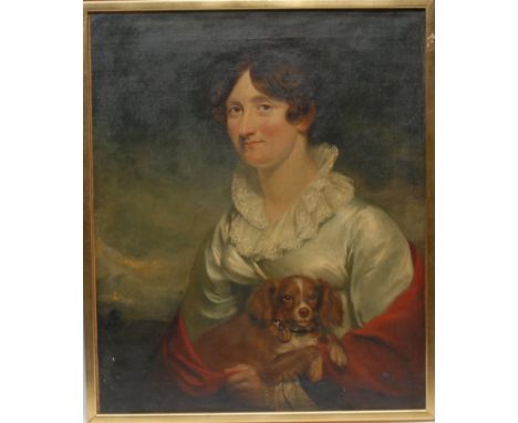 English School (early 19th century) Portrait of a Lady with a Dog oil on canvas, 75.5cm x 62.5cm 