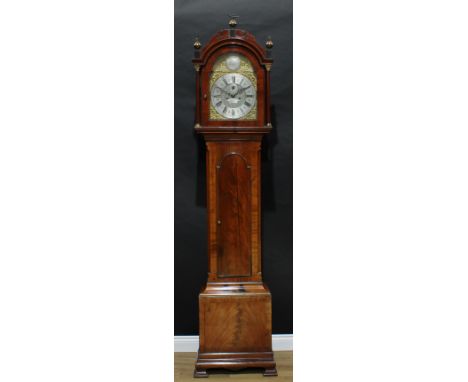 A George III design mahogany longcase clock, 30cm arched brass dial inscribed Joseph Andrews, Chelmsford, the arch inscribed 