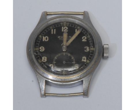 Buren - A World War II period British Military issue stainless steel gentleman's wristwatch, circular black dial, Military is