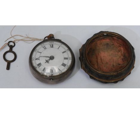 A George II silver pair case pocket watch, by Joseph Foster, London, 4.5cm enamel dial with Roman and subsidiary numerals, ve