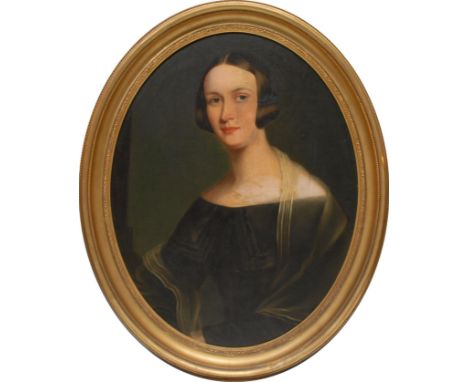 English School (mid-19th century)Portrait of a Young Lady, half-lengthoval, oil on board, 69cm x 53cm 