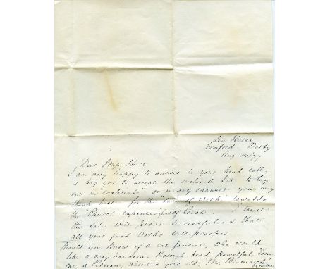Florence Nightingale OM, RRC, DStJ (1820-1910) - a double-sided ink manuscript autograph letter to Miss Hurt of Chace Cliffe,