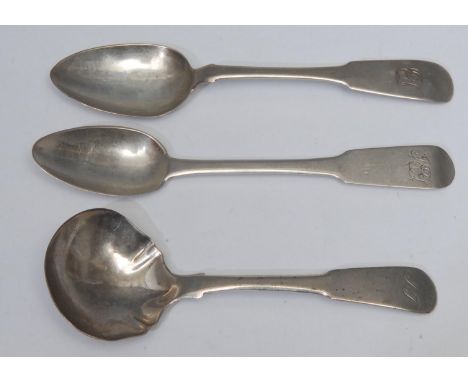 Scottish Provincial Silver - a Fiddle pattern teaspoon, William Mill, Montrose c.1810; a Fiddle pattern caddy spoon, maker IP