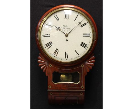 A 19th century mahogany wall clock,  the 31cm white dial with Roman numerals, inscribed Herbert, Ludlow, single winding hole,
