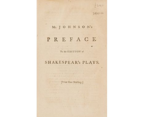 Shakespeare.- Johnson (Samuel) Mr. Johnson's Preface to his Edition of Shakespear's Plays, first separate edition, half-title