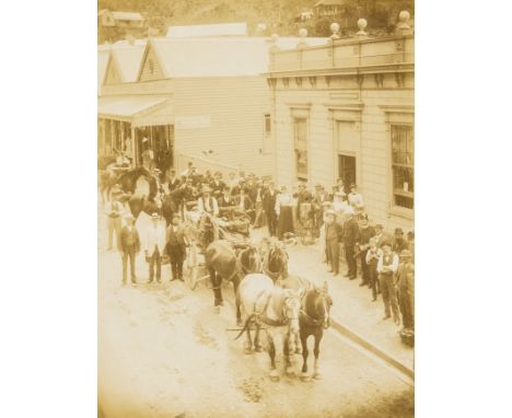 Australia.- Coach and Escort Leaving Walhalla with 4,000 ozs. Gold, albumen print, 195 x 153mm., 1890-1900.⁂ A caption verso 