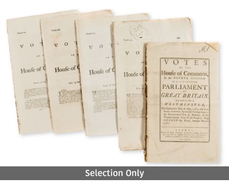 NO RESERVE House of Commons.- Votes of the House of Commons, a good group, some folded, some in worn contemporary calf bindin