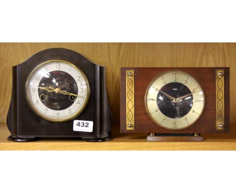 A Bakelite mantle clock, H. 18cm, and a further Metamec clock.