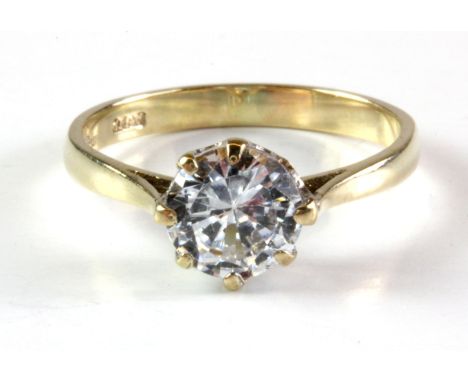 A 9ct yellow gold stone set ring, (M).