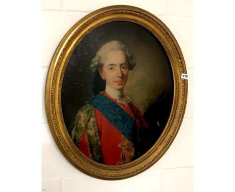 An oval gilt framed oil on canvas portrait of an 18th Century nobleman, W. 60cm.