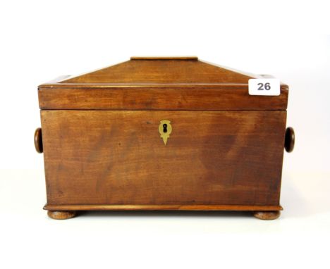 An early 19th Century mahogany tea caddy, W. 34cm, H. 21cm.