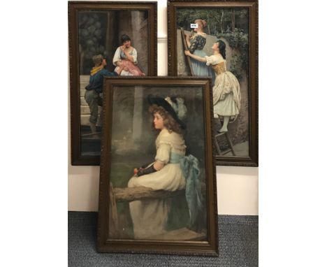 Three framed 19th Century Pears prints, 47 x 90cm.