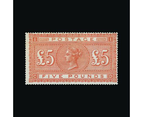 Great Britain - QV (surface printed) : (SG 137) 1867-83 £5 orange, CD, centred to NE, faint gum tone patch in corner, light h