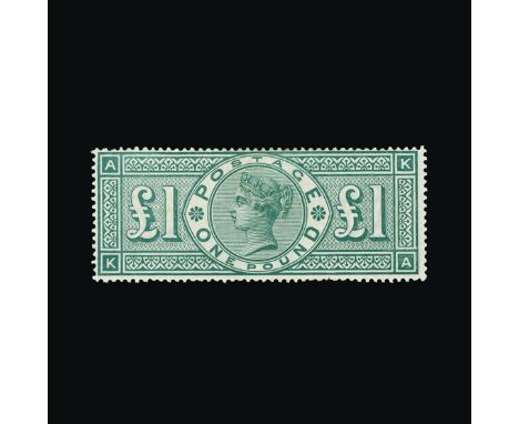 Great Britain - QV (surface printed) : (SG 212) 1891 £1 green, KA, centred to NW, tiny perf nick at bottom right, light press
