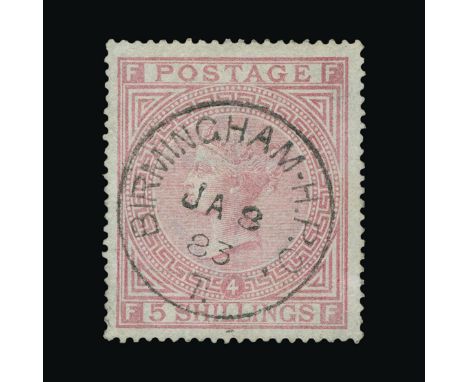 Great Britain - QV (surface printed) : (SG 134) 1867-83 wmk Anchor 5s rose, FF, light BIRMINGHAM H.P.O. cds, fine used. Cat £