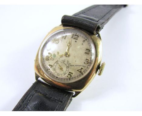 A vintage Rotary 9ct gold cased gent's wristwatch,  with Swiss 15 jewel movement, upon a brown leather strap.