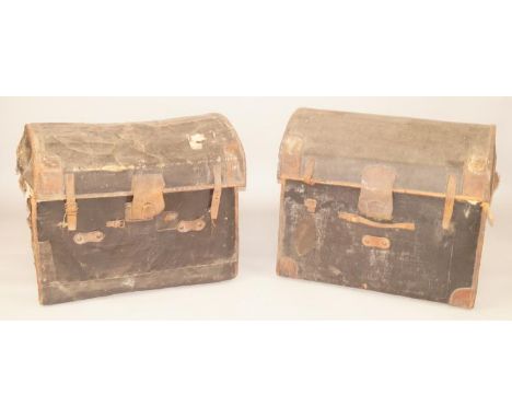 A Camber Sand leather bound trunk, with side handles, bearing initials M.A.W., and another, (2).