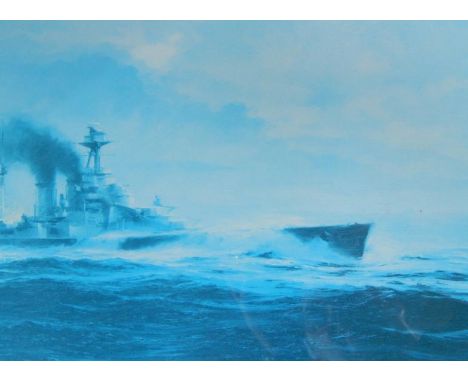 Robert Taylor (British 20thC). The Last Moments of HMS Hood, print, signed to margin by Ted Briggs, 35cm x 52.5cm