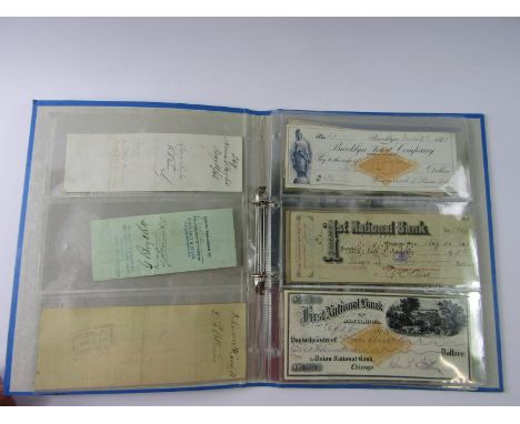 United States bank checks, 1866 onwards including Long Island Bank, First National Bank, Bloomsbury Banking Company, Lebanon 