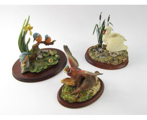 A Border Fine Arts sculpture modelled as First One In, another Taking Flight and a Chiltern sculpture of Kingfishers, (3).