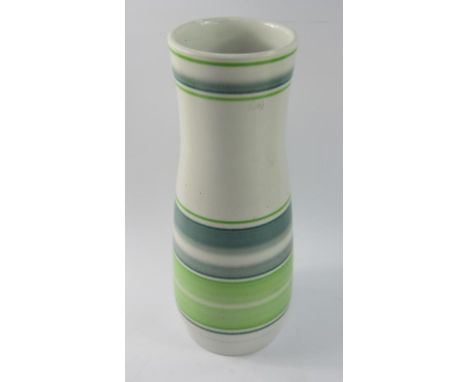 A Poole Pottery vase, of slender tapered cylindrical form with green and blue banding and eggshell glaze, 39cm high.