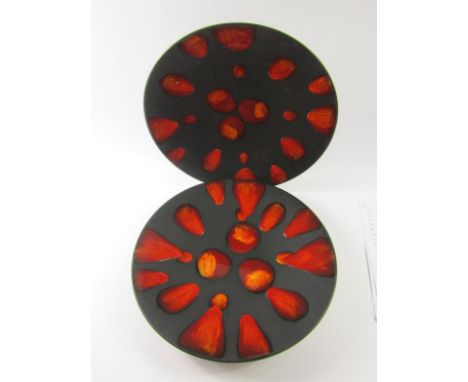 A pair of Poole Living Glaze pottery chargers, Collectors Club, 41cm diameter, boxed.