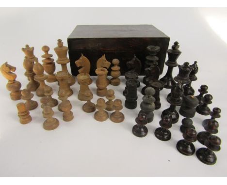 A Staunton type wooden chess set, boxed with spare chess pieces.