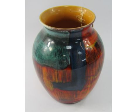 Modern Poole pottery Collectors Club Living Glaze vase, the circular shouldered body decorated predominately in orange, yello