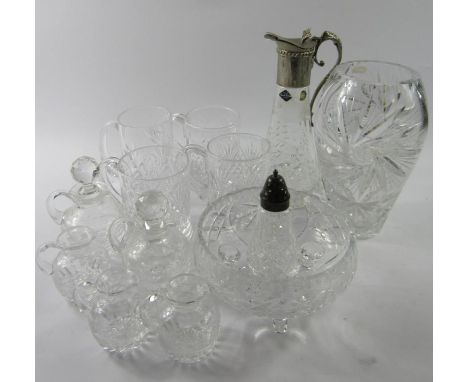 Glassware and crystal, to include a Royal Brierley crystal decanter with plated mounts to lid and handle, 30cm high, Waterfor