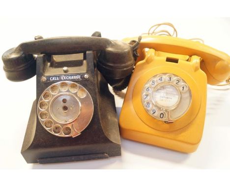 Vintage telephones, including a GEC telephone, Call Exchange telephone and a yellow telephone, (5).