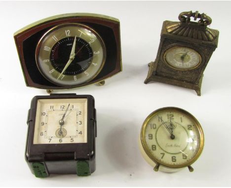 A Ferranti brown Bakelite cased mantel clock,  Smith's alarm clock, Metamec mantel clock and a further clock, (4).