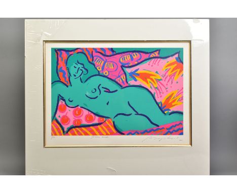 GERRY BAPTIST (BRITISH 1935), 'Green Nude', a Limited Edition print of a female nude, 11/150, signed to lower margin, mounted