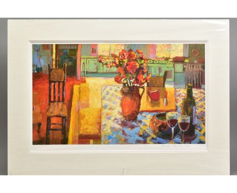 MARTIN DECENT (BRITISH CONTEMPORARY), 'Vernonnet', a Limited Edition print of a colourful room setting, 64/195, signed to low