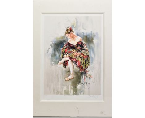 GORDON KING (BRITISH 1939), 'In a Dress for Manon', a Limited Edition print of a Ballet Dancer, 22/195, signed and titled to 