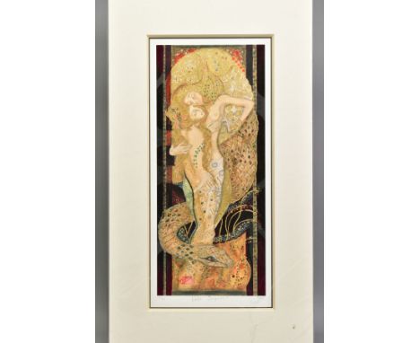 JOY KIRTON-SMITH (BRITISH CONTEMPORARY), 'Water Serpents I', a Limited Edition print of female figures and a snake, 32/95, si