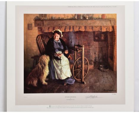 DAVID SHEPHERD (1931-2017), 'Cottage Companions', a Limited Edition print of a woman sitting at a spinning wheel, a dog besid